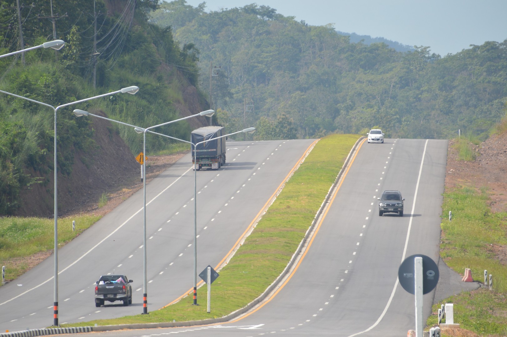 highway median in Lampang, Thailand recently sodded with manilagrass